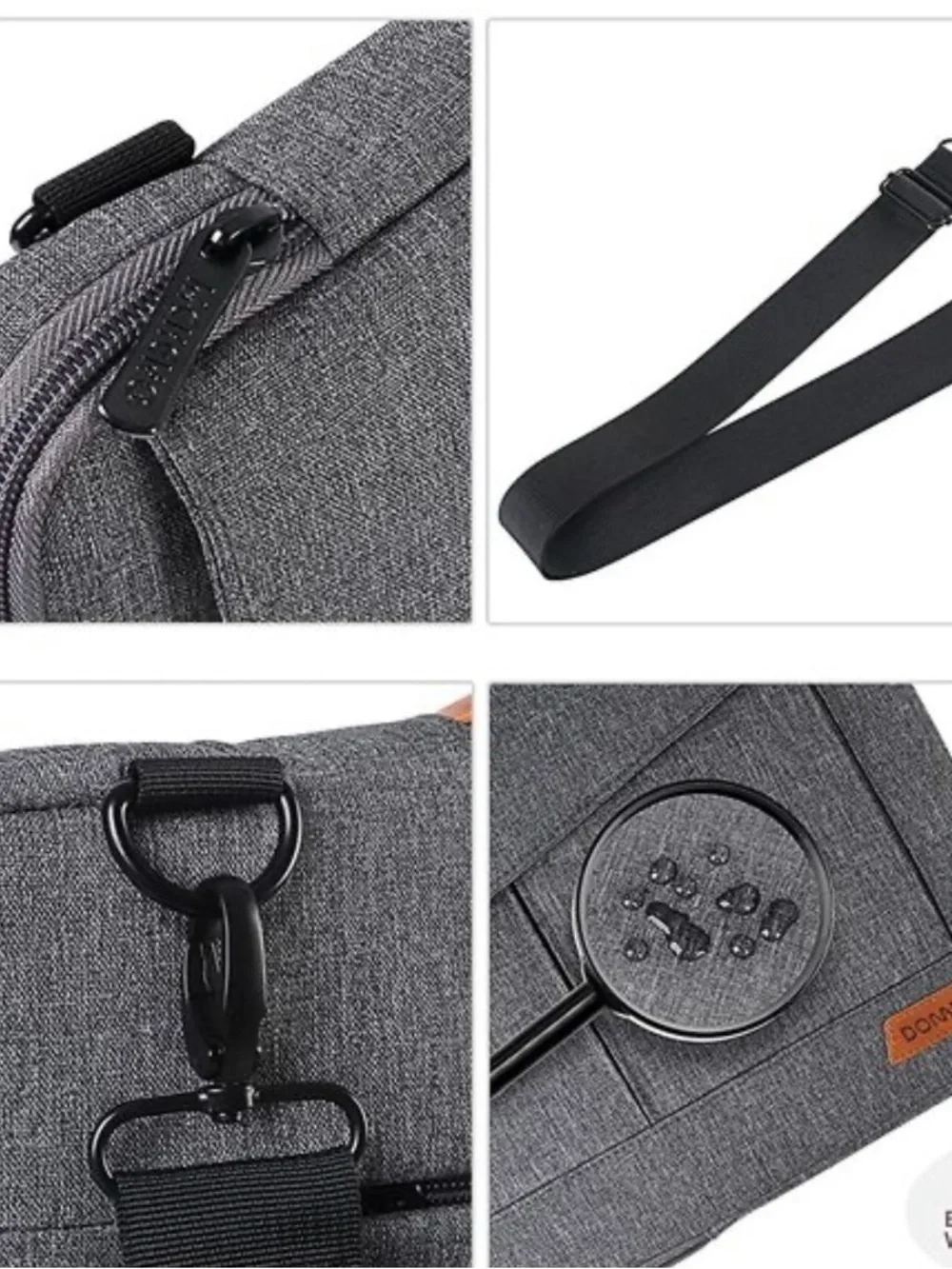 DOMISO Gray Laptop Messenger Bag with Black Strap and Brown Handle